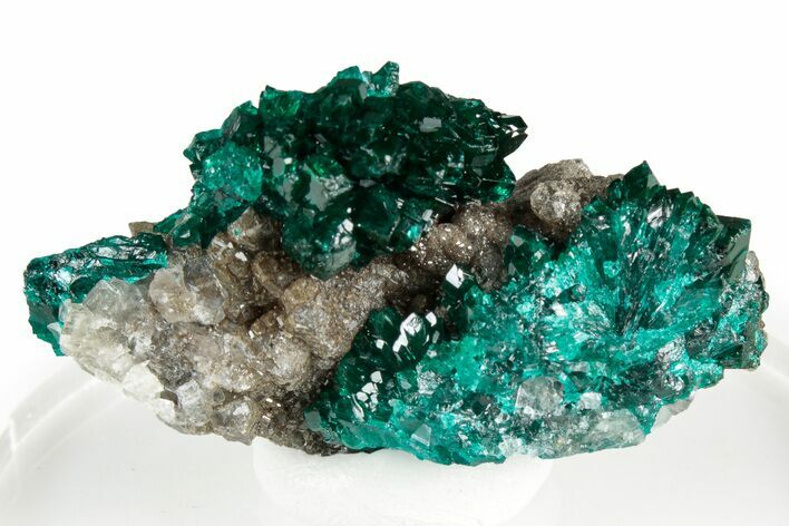 Gemmy Dioptase Crystals On Calcite - Congo #346125